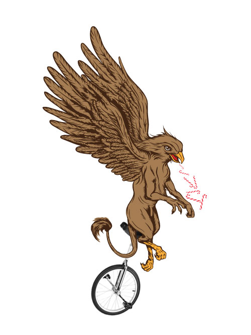 griffin on a unicycle vomiting candy canes